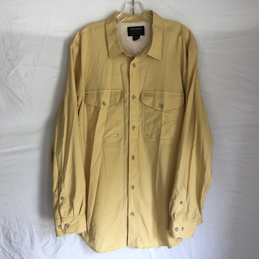 Filson Shirt Mens XL Yellow Vented Mesh‎ Fishing Nylon Long Sleeve Button Front